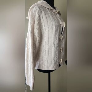 Plush cable knit cardigan sweater sailor collar